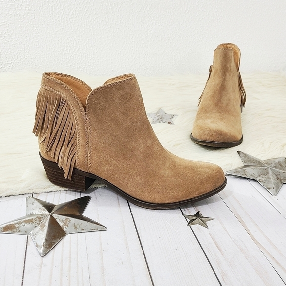 Lucky Brand Shoes - Lucky Brand Benjii tan suede fringe booties women's ankle boots size 6.5